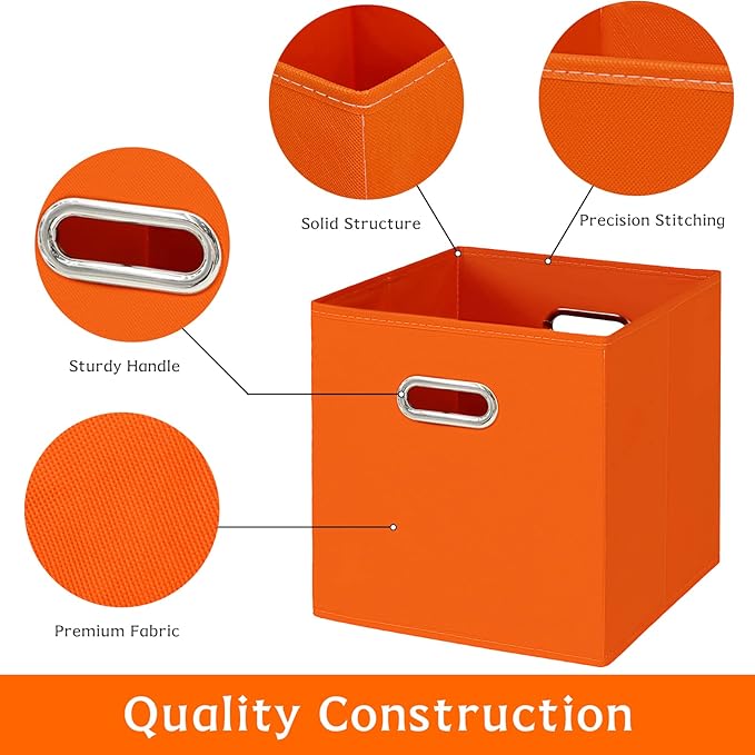 Fabric storage bins Cubes, Fabric Cube Organizer with Handle, Foldable Cube Bins for Cloth or Accessary Storage, 11x11x11, Se