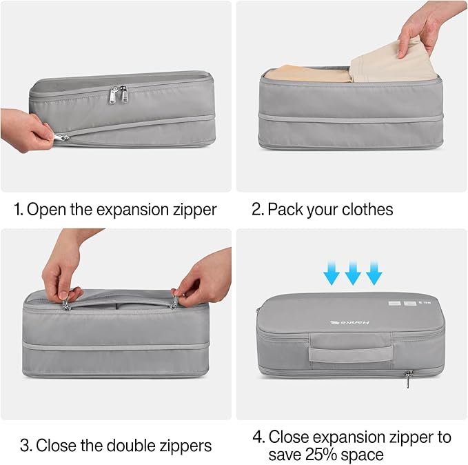 Hanke 7 Set Compression Packing Cubes for Travel, Expandable Large Packing Cubes for Suitcases and Backpack, Luggage Packing 