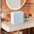 Frebeauty Large Jewelry Box,6-Tier PU Leather Jewelry Organizer,Multi-functional Storage Case with Mirror,Accessories Holder 