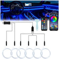 LivTee Smart Car LED Interior Lights with USB Port, LED Strip Fiber Optic Lights, Wireless App and Remote Control, Sync to Music, Car Accessories Gifts for Women and Men, 6 in 1