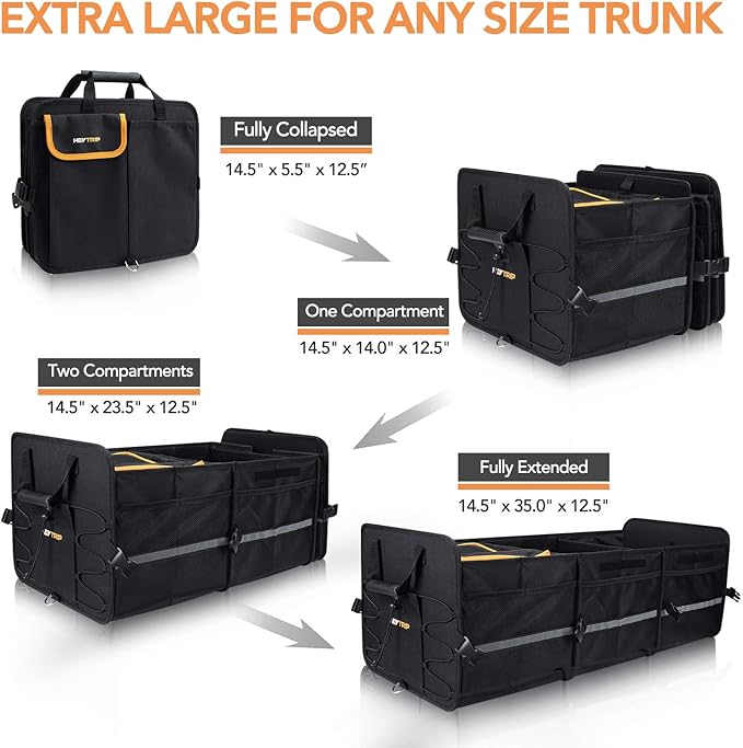 HEYTRIP Large Trunk Organizer With Built-in Leakproof Cooler Bag, 2 Tie-Down Straps, 4 Removable Dividers, Foldable Cover, Buil