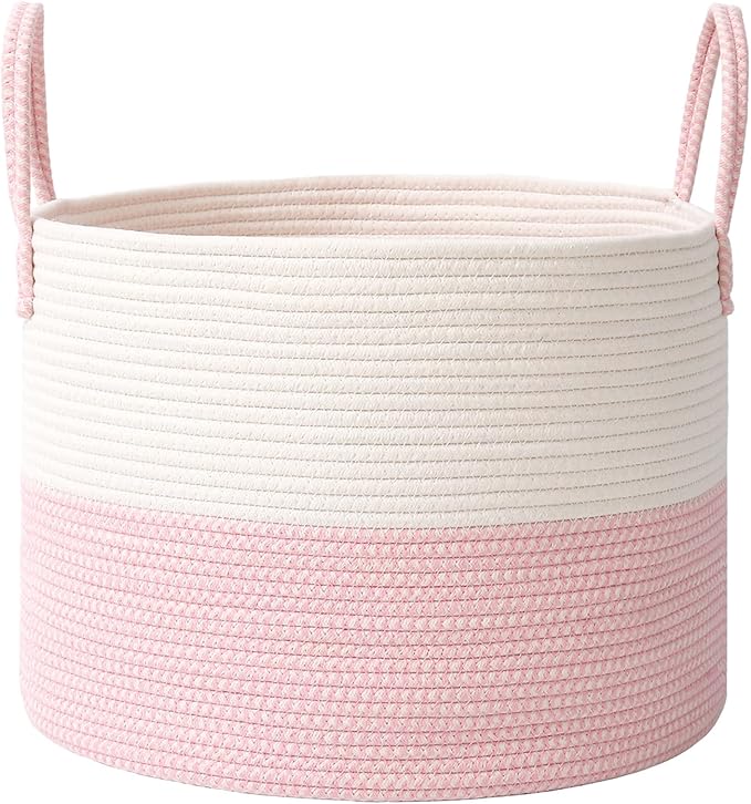 JMvicyroam 115L Extra Large Blanket Basket for Living Room - Woven Cotton Rope Laundry Hamper with Reinforced Handles - Stora