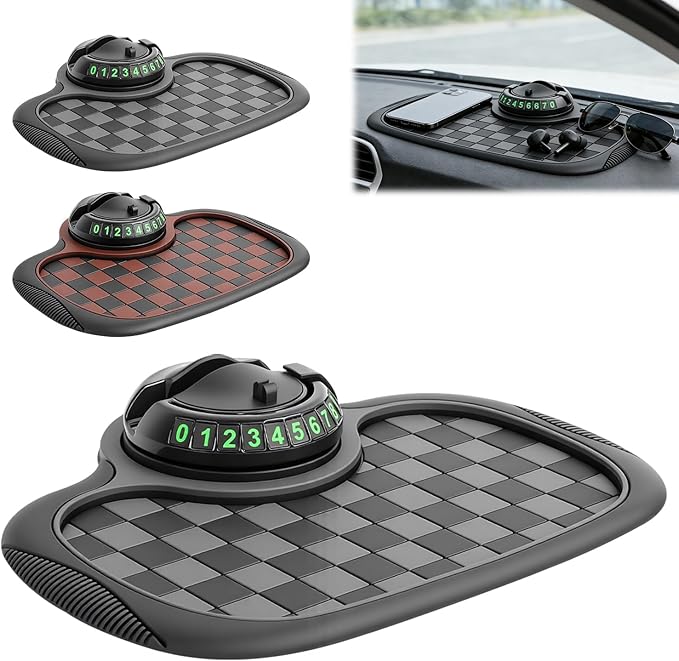 Multifunction Car Anti Slip Mat, 360° Rotatable Phone Holder Dashboard Pad with Temporary Parking Number, Organizer for Phone