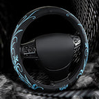 Blue Embroidery Butterfly Car Steering Wheel Cover,14.5-15 Inch Universal Leather Covers Breathable Anti-Slip Odorless Steeri
