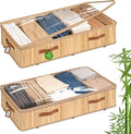 Livole Bamboo Under Bed Storage with Wheels, 6 inches Underbed Storage Containers, 56L XXL Rolling Under Bed Storage Bins wit