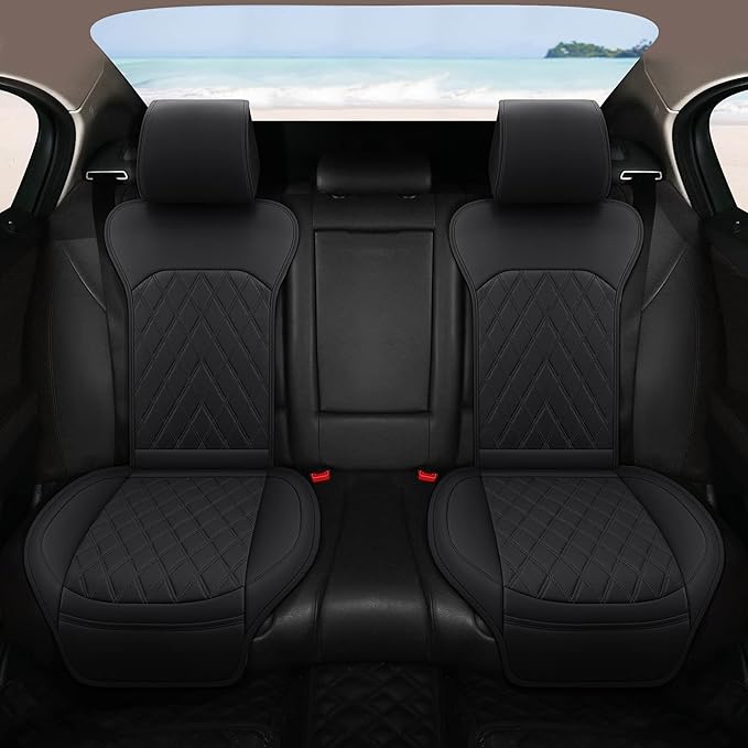 Sanwom Universal Front Leather Car Seat Covers Black 2 Pcs Luxury Seat Covers, Anti-Slip Waterproof Auto Driver Cushions Fit 