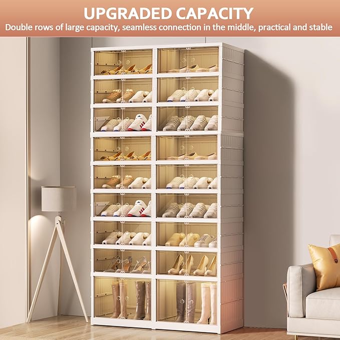 SYNCVIBE Collapsible Shoe Rack Organizer 9 Tiers-36 Pairs Foldable Shoe Cabinet with Doors, Large Plastic Folding Shoe Cabine
