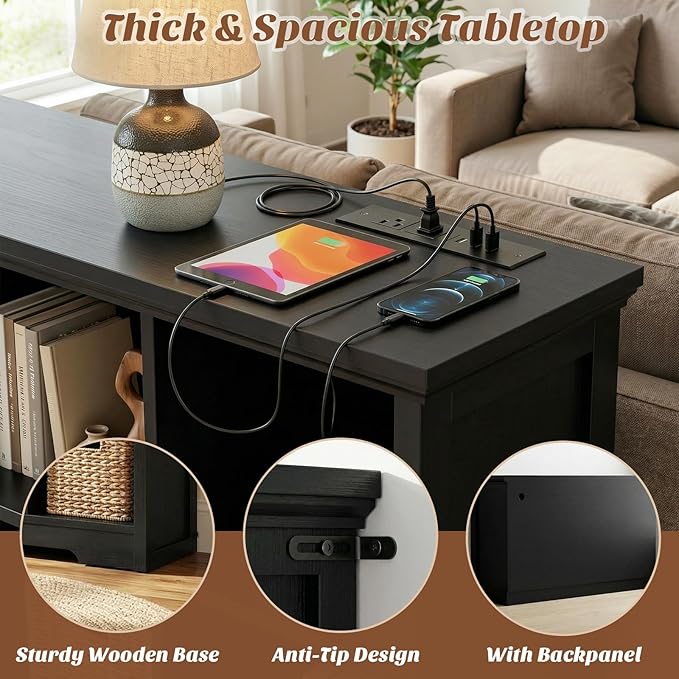Aheaplus Wooden 8-Cube Storage Organizer with Charging Ports, Modern Cube Bookcase with Base, 3-Tier Floor Standing Open Cubb