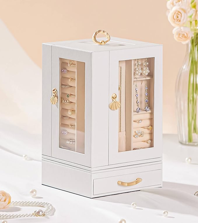 Enthralite Jewelry Box large for Dresser: Women Necklace Ring Storage Organizer with Compartments - Elegant Earring Holder Di
