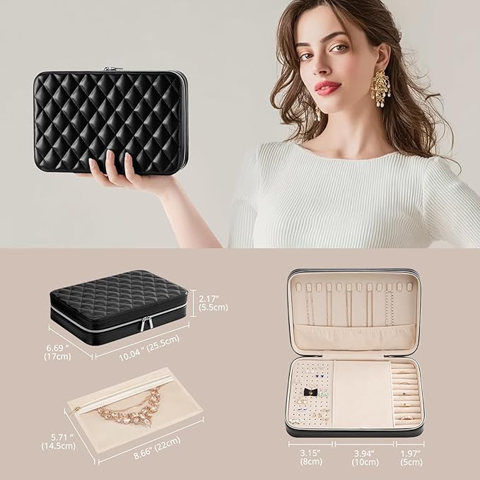 Lolalet Travel Jewelry Case for Women Girls, Travel Jewelry Organizer Box with Mirror & Clear Storage Bag, Small Portable Ear