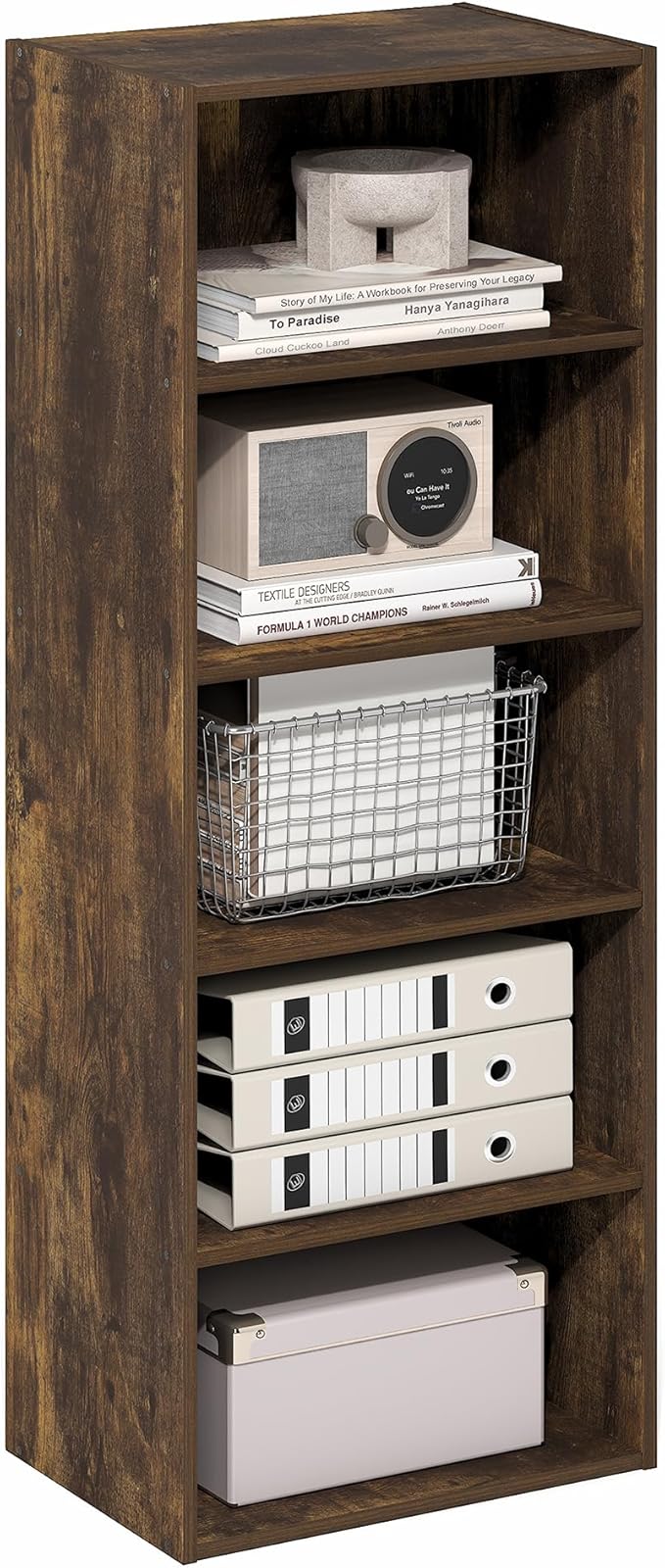 Furinno Basic Book Shelf, 5-Tier Bookshelf, Storage Organizer Bookcase with Open Shelf, 11 x 17 x 44, for Living Room, Bedroo