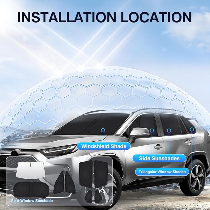 Sunsdrew 8PCS Foldable Sun Shades for 2019-2025 Toyota RAV4 Accessories Car Windshield&Side Windows Shade Cover Blocks 99% UV&Heat Privacy Protection Keeps RAV4 Cool All Black