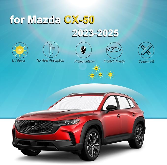 KMF 8pcs Thicken Sun Shades for Mazda CX-50 Accessories 2023-2026, Custom Full Window Sunshade Car Window Covers for Windshield Side Rear, UV Block and Blackout Privacy for Car Camping Outdoor