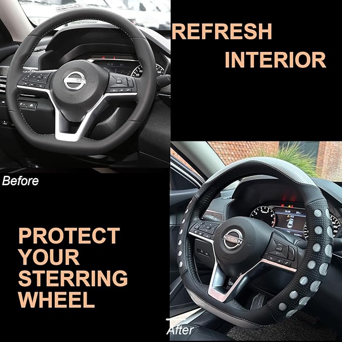 PINCTROT D Shaped Race Grip Steering Wheel Cover, Anti-Slip Silicone Perforated Design with Soft Touch Padding, Enhanced Grip for Sporty Driving Flat Bottom 14.5-15 Inch (Racing Silver)