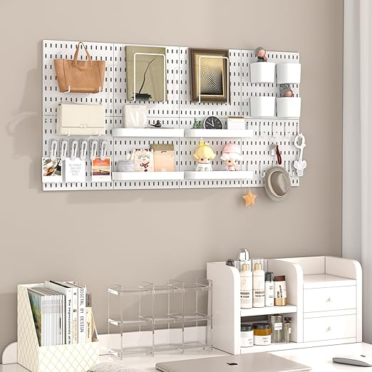 Pegboard Combination Kit, 8 Peg Boards and 30 Accessories Modular Hanging Black Pegboard for Walls, Office Wall Organizer, Ke