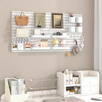 Pegboard Combination Kit, 8 Peg Boards and 30 Accessories Modular Hanging Black Pegboard for Walls, Office Wall Organizer, Ke