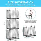 3-Pack Extra-Tall 13.6'' Hanging Laundry Basket Organizer, Foldable Wire Shelf with 360° Rotating Hooks & Reinforced Height -
