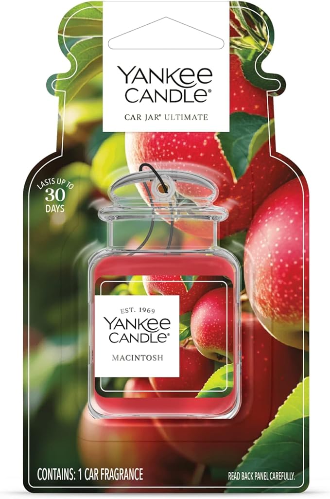 Yankee Candle Car Jar Ultimate Hanging Air Freshener, Macintosh Scent, Neutralizes Odors, Up to 30 Days