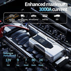 Emergency Portable Jump Starter with Air Compressor - 3000A 150PSI for Cars, Trucks & SUVs up to 9L Gas/7L Diesel, 12000mAh