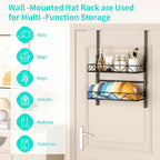 HapiRm Hat Organizer for Baseball Caps - 2 Tier Over the Door & Wall Mounted Hat Rack with 2 Adjustable Metal Basket, Storage