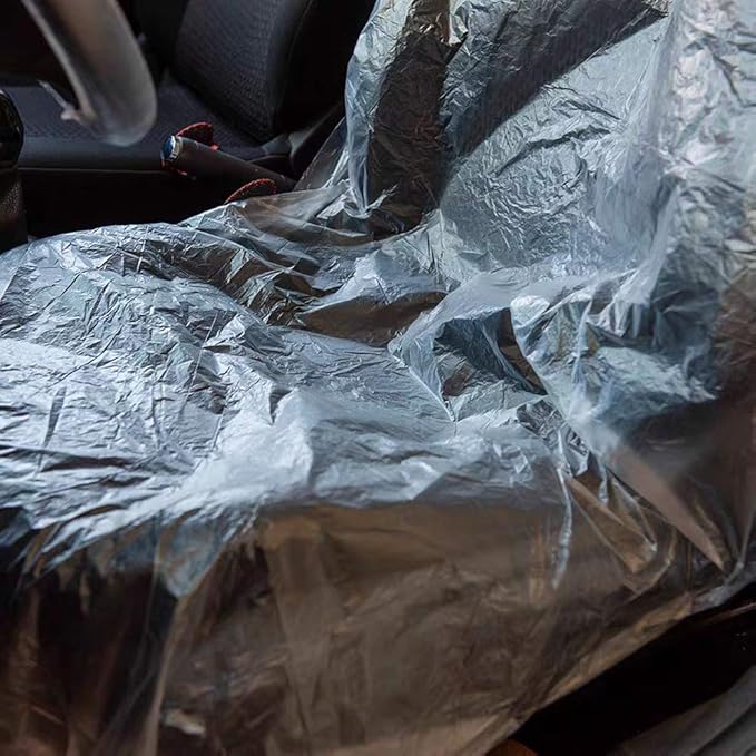 ICWEIMEI 100PCS Disposable Car Seat Covers Plastic Seat Covers for Cars Universal Disposable Clear Plastic Car Cover, Car Dis