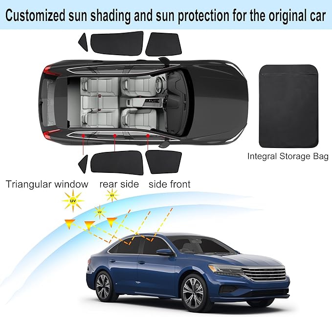 Front Side Half Window Shade Foldable Custom Fit for Volkswagen VW Passat 2019-2024 Car Window Shades for Side Window Sun Shade UV Protection Heat Insulation for Camping Sleeping 6PCS