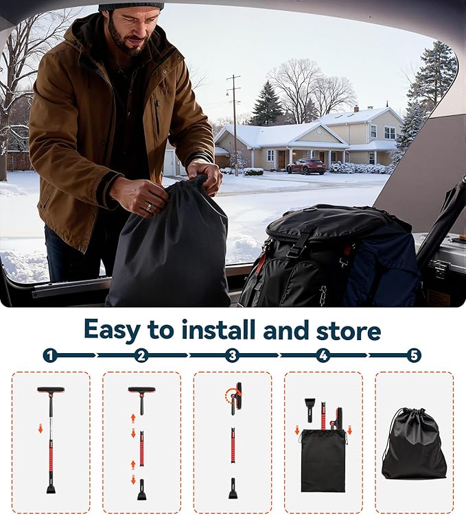 All-Around High-Efficiency Cleaning 39 inch Extendable Snow Brush and Ice Scraper with Squeegee, Ice Scrapers for Car Windshield, Truck, SUV Snow Removal Tool, Winter Car Accessories