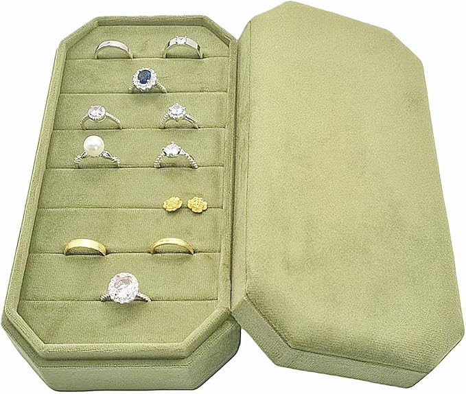 Velvet Ring Organizer Box - Ring Jewelry Box for Rings Earring, Jewelry Tray Rings holder Display Case for Girl Women (8.07"x