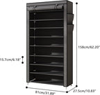 Laiensia 9-Tier Vertical Shoe Rack Organizer, Space Saving Shoe Storage Organizer, Non-Woven Cover Shoe Shelf Holds 36-45Pair