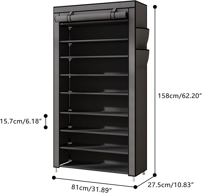 Laiensia 9-Tier Vertical Shoe Rack Organizer, Space Saving Shoe Storage Organizer, Non-Woven Cover Shoe Shelf Holds 36-45Pair