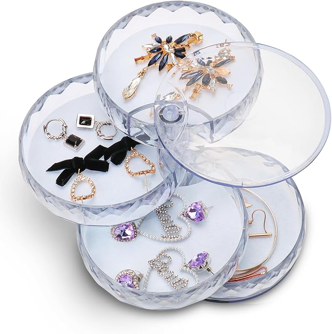 CONBOLA Acrylic Jewelry Organizer, Small Storage Box Jewelry Earring Holder for Women, 5-Layer Rotating Travel Jewelry Tray C