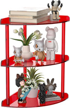 Sezanrpt 3 Tier Acrylic Corner Shelf Organizer Storage 9.5x9.5x15.7 Inch, Red Countertop Corner Shelf for Bathroom, Kitchen, 
