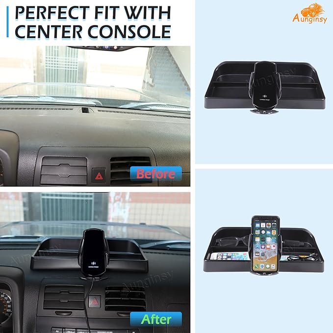Aunginsy Center Console Dash Storage Tray with Mobile Phone Holder Compatible with Hummer H3 2005-2009, Car Dashboard Multi-Functional Phone Mount Storage Box Dash Organizer Tray Insert Accessories
