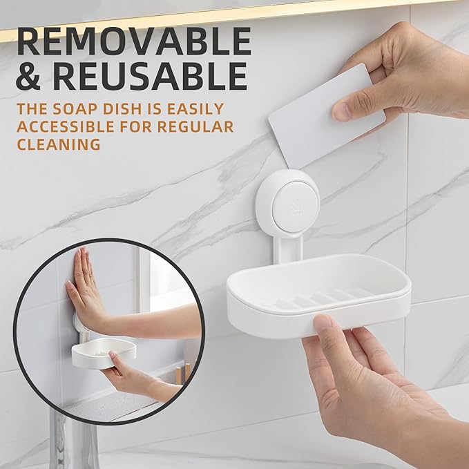 LEVERLOC Soap Holder Suction Cup for Shower, 2 Pack Bar Soap Dish Holder for Shower Wall Mounted NO-Drilling, Plastic Self Dr