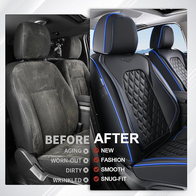Coverado Front Car Seat Covers, Non-Slip Dust-Proof Nappa Leather, Universal Fit for Cars & Pickup Trucks, Waterproof Car Sea