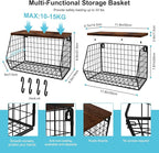 MSJGA Laundry Room Shelves Wall Mounted with Storage Basket - Stackable Wire Wall Shelves Organizer for Towels, Detergent, Ti