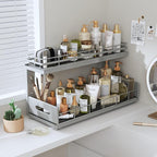 Under Sink Organizer Upgrade To Professional Rails,2-Tier Dual Pull Out Cabinet Storage,Height Adjustable Slide Out Drawers F