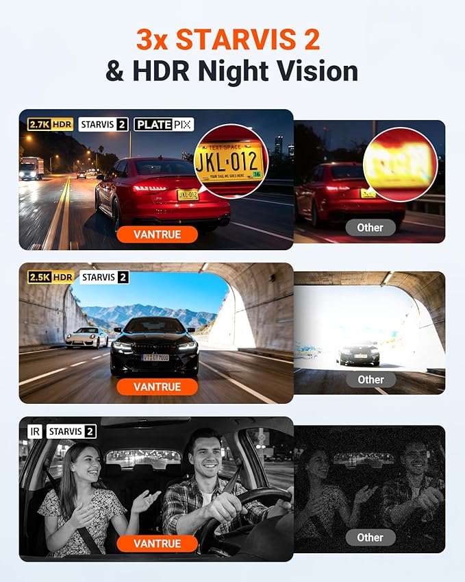 Vantrue New N4S 3 Channel Dash Cam, Front Rear Inside 2.7K+1440P+1440P Dashcam for Cars, Front and Rear Dual Channel, PlatePi