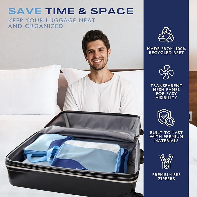 Compression Packing Cubes, 4 Set Packing Cubes for Travel, Travel Essentials for Men, Compressible Package Organizer for Suit