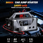 Sharmeal Jump Starter with Air Compressor，9000A Car Battery Jump Starter (All Gas/12.0L Diesel)，200PSI Car Battery Jumper Starter Portable 12V Jump Box with Jumper Cables, LED Light