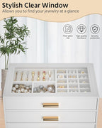 AKOZLIN Jewelry Box with Clear Lid Functional Leather Jewelry Storage Organizer Case 4 Drawers for Women Girls Necklace Ring 