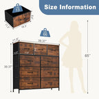 DUMOS Dresser for Bedroom, Storage Organizer with 9 Drawers, Chest of Drawers with Fabric Bins, Sturdy Metal Frame, Wood Tabl