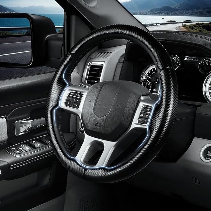 Steering Wheel Cover for Ram 1500, Car Steering Wheel Cover for Dodge Ram 1500 (2012-2018) 1500 Classic(2019-2023) 2500(2012-2018) 3500(2012-2018) 5500(2012-2018), Matte Black