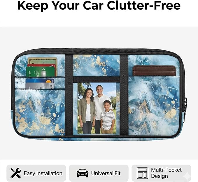 Blue Marble Car Sun Visor Organizer Auto Interior Accessories Car Storage with Card Holders Multi-Pocket Visor Organizer Storage for Car/SUV/Truck with Pockets Easy to Clean