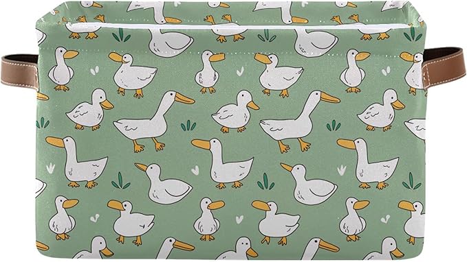 xigua Cartoon Goose Storage Basket Collapsible Storage Bins Waterproof Canvas Storage Basket with Leather Handles for Home Cl