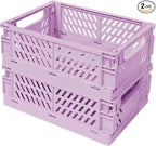 Tobeso-Nuoze Pastel Plastic Storage Baskets 2 Pack, Collapsible Crates for Organizing, Space-Saving Bins for Kitchen, Office,