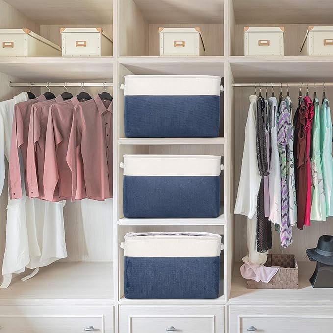 Kntiwiwo Foldable Storage Bin Collapsible Fabric Storage Basket Cube with Durable Handles Closet Organizer Bins for Organizin