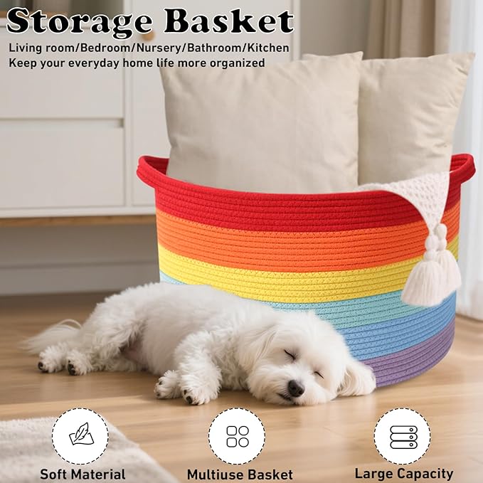 90L Large Blanket Basket,21.7"L x 21.7"W x 13.8"H Rope Woven Baskets with Handles, Toys Storage Bins,Laundry Basket Perfect f