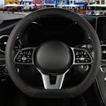 Microfiber Leather D Shaped Steering Wheel Cover, Breathable, Anti Slip, 13.5 inch to 14 inch, Black