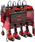 Modular Power Tool Organizer Wall Mount with Charging Station, 3-Layer Heavy Duty Drill Holder Rack & 8-Outlet Power Strip fo